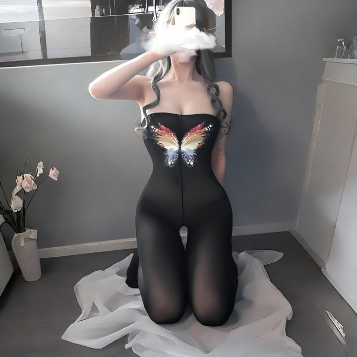 Sheer Mesh Lingerie Set with Jumpsuit & Stockings – Seductive & Elegant-SH-LNG-0123