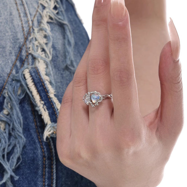 Love Moonstone Open Ring – Geometric INS Style Copper Ring for Women-SH-FJ-017