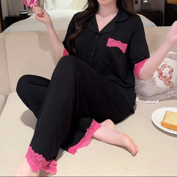 Thin Modal Short Sleeve Trousers Suit – Breathable & Comfortable Homewear for Women-SH-PJS-0100