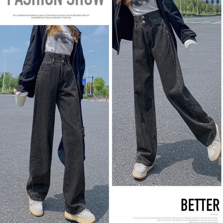 Women's High Waist Straight Wide-Leg Jeans – Slimming Cotton Denim Pants