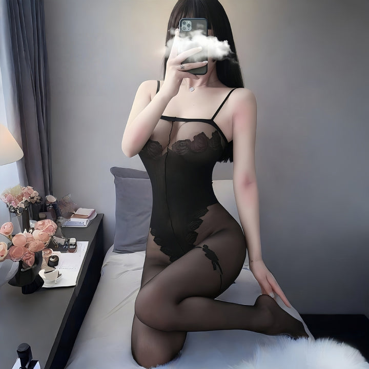 Sheer Mesh Lingerie Set with Jumpsuit & Stockings – Seductive & Elegant-SH-LNG-0123