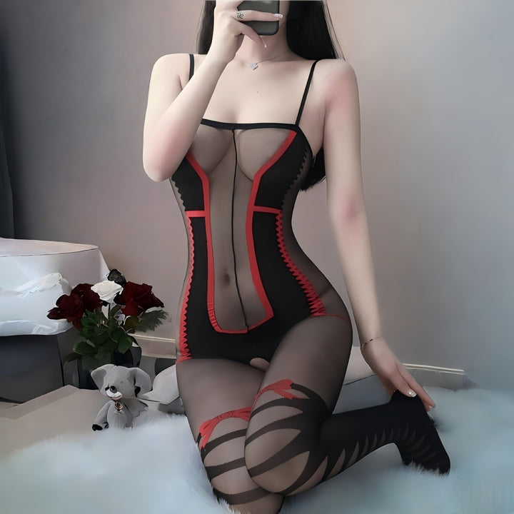 Sheer Mesh Lingerie Set with Jumpsuit & Stockings – Seductive & Elegant-SH-LNG-0123