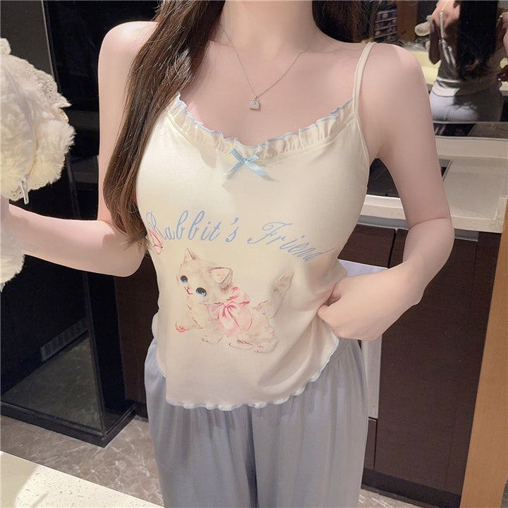 Women's 3-Piece Cotton Cat Print Pajama Set - SH-PJS-0112