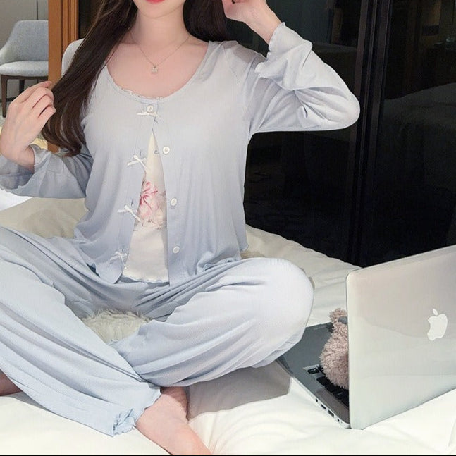 Women's 3-Piece Cotton Cat Print Pajama Set - SH-PJS-0112