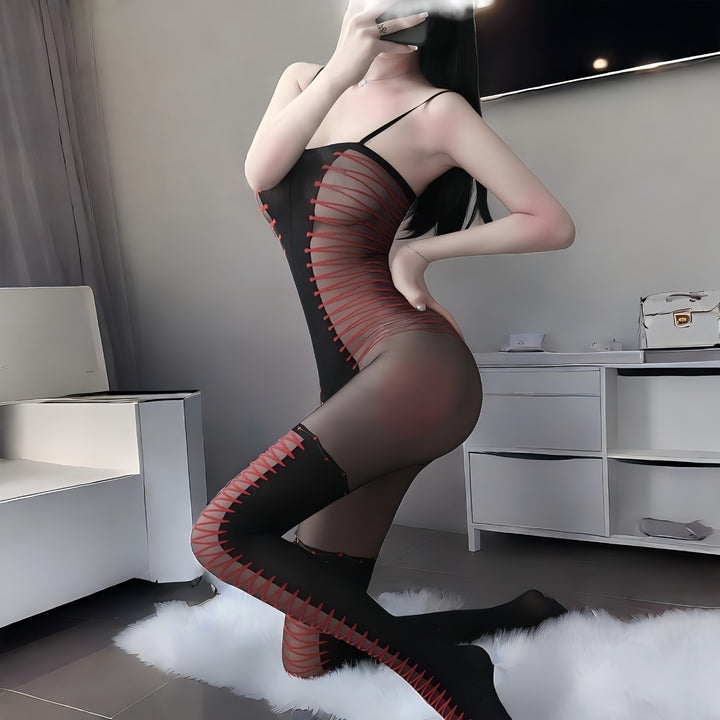 Sheer Mesh Lingerie Set with Jumpsuit & Stockings – Seductive & Elegant-SH-LNG-0123