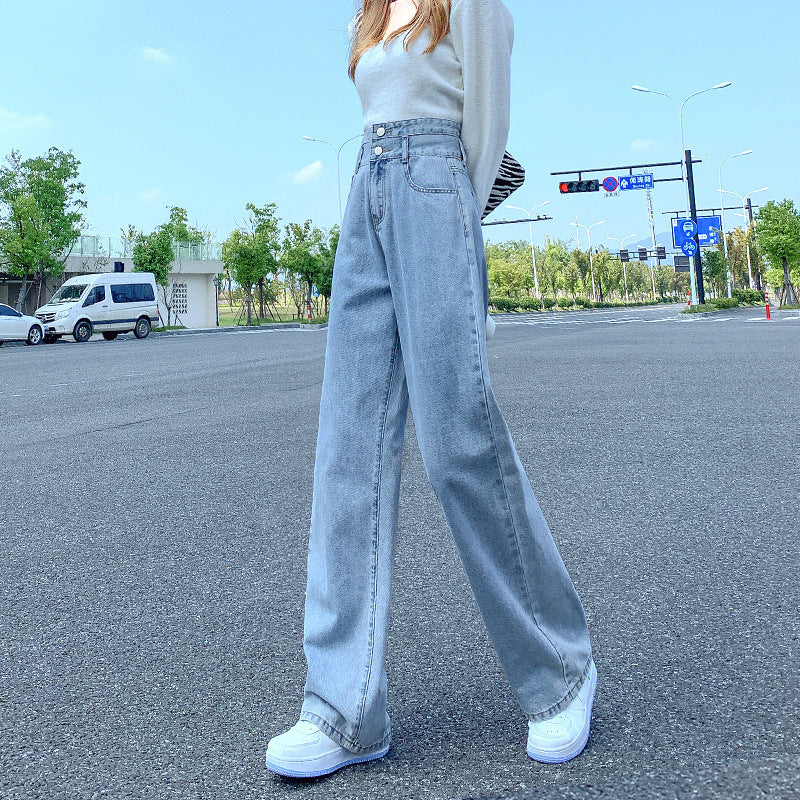Women's High Waist Straight Wide-Leg Jeans – Slimming Cotton Denim Pants
