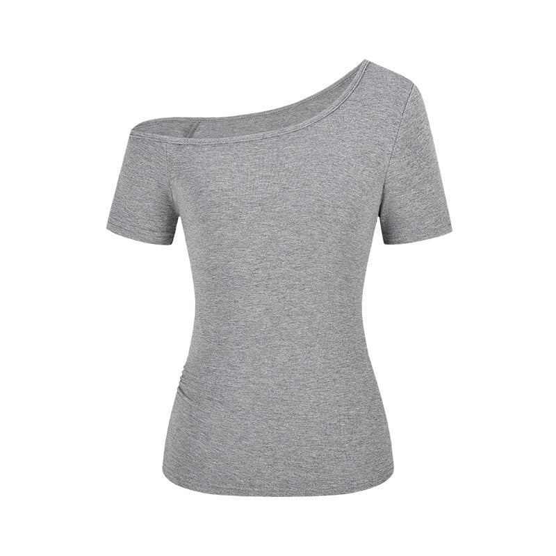 Slim-Fit Short Sleeve T-Shirt for Women – Solid Color Spandex Stretch Tee-SH-TOP-011
