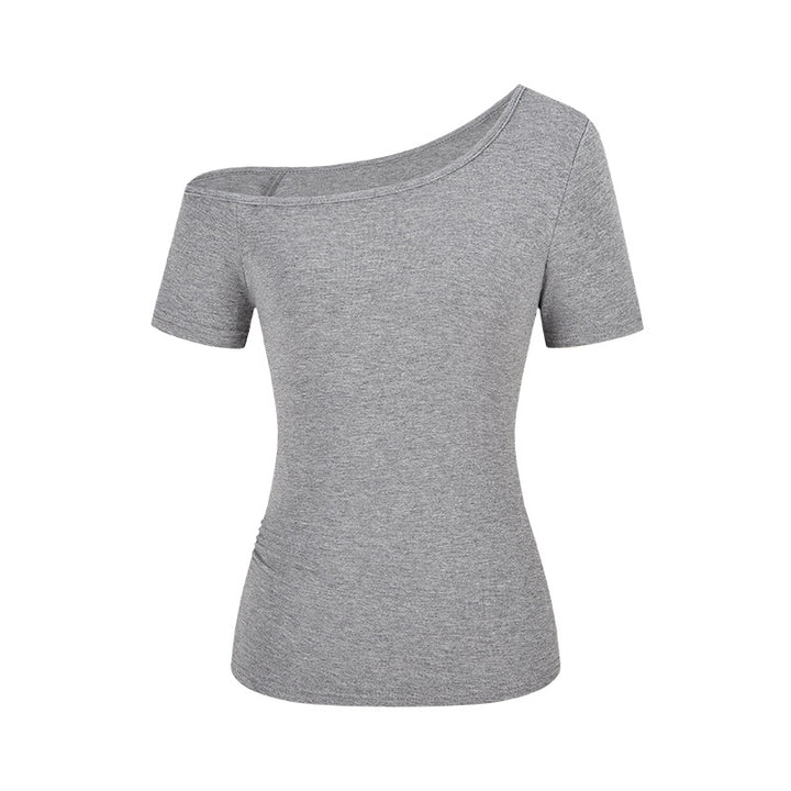 Slim-Fit Short Sleeve T-Shirt for Women – Solid Color Spandex Stretch Tee-SH-TOP-011