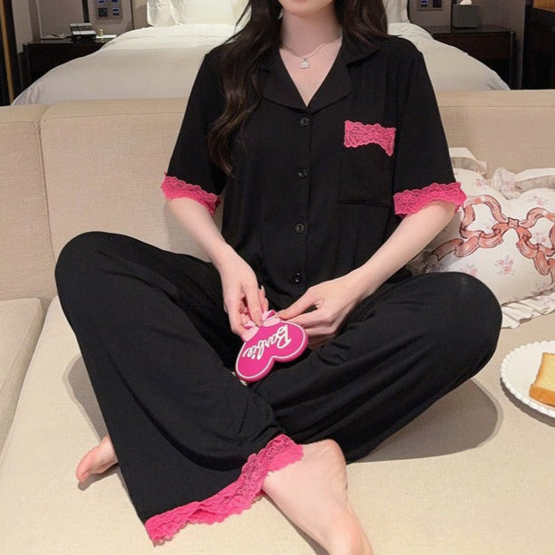 Thin Modal Short Sleeve Trousers Suit – Breathable & Comfortable Homewear for Women-SH-PJS-0100