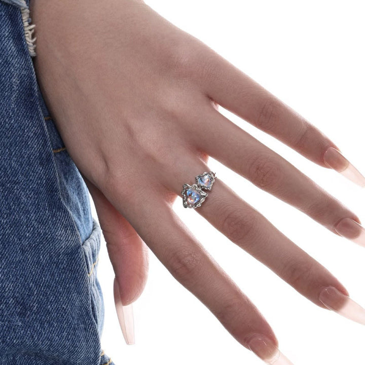 Love Moonstone Open Ring – Geometric INS Style Copper Ring for Women-SH-FJ-017