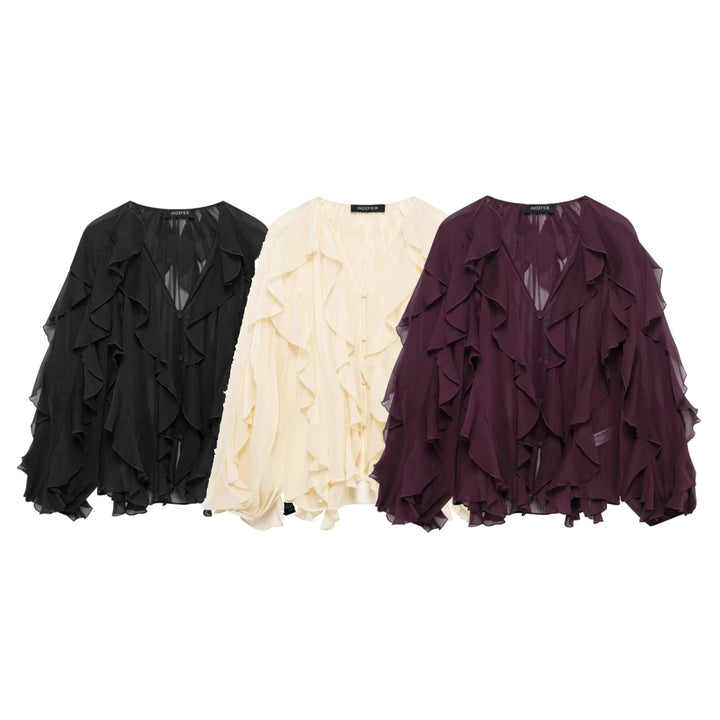 Women's Trendy Laminated Thread Shirt – Long Sleeve Loose Fit Street Style-SH-TOP-008