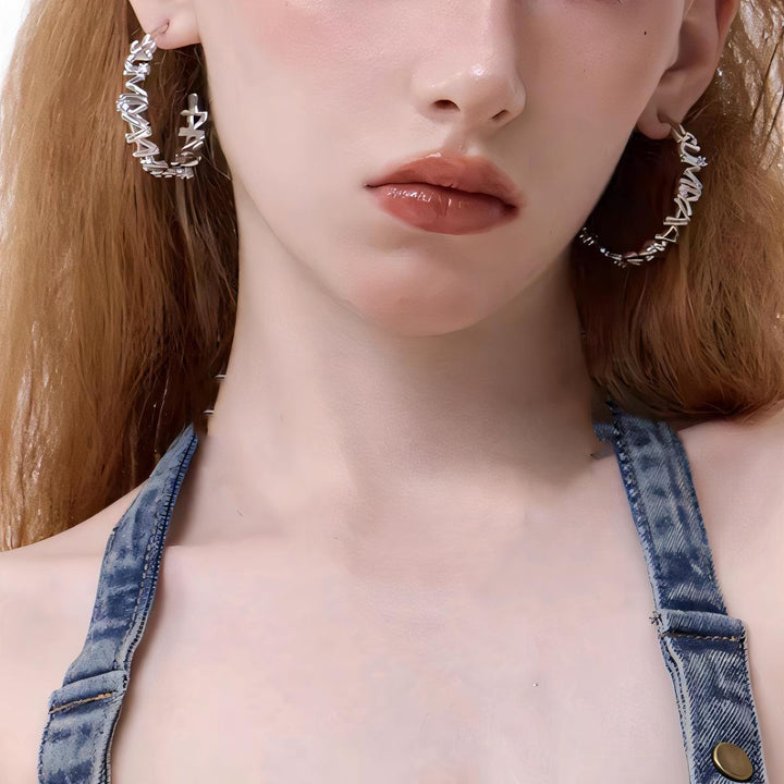 Metal Letter C-Ring Ear Studs – Gold & Silver INS Style | Unisex Statement Earrings-SH-FJ-018