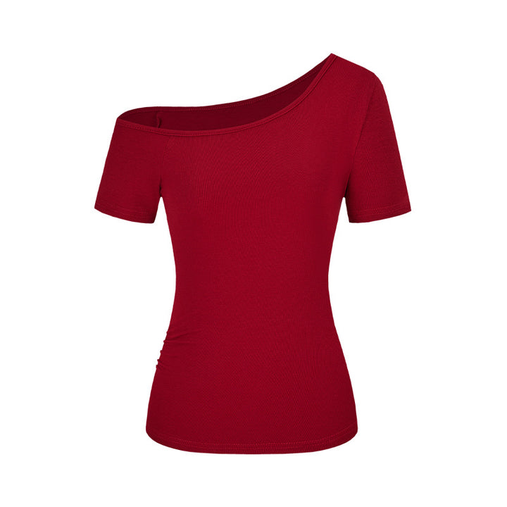 Slim-Fit Short Sleeve T-Shirt for Women – Solid Color Spandex Stretch Tee-SH-TOP-011