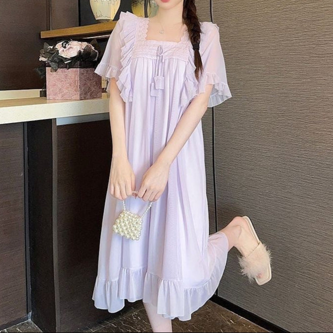 Fairy Princess Mesh Lace Pajama Dress – Summer One-Piece Sleepwear for Women-SH-PJS-0111