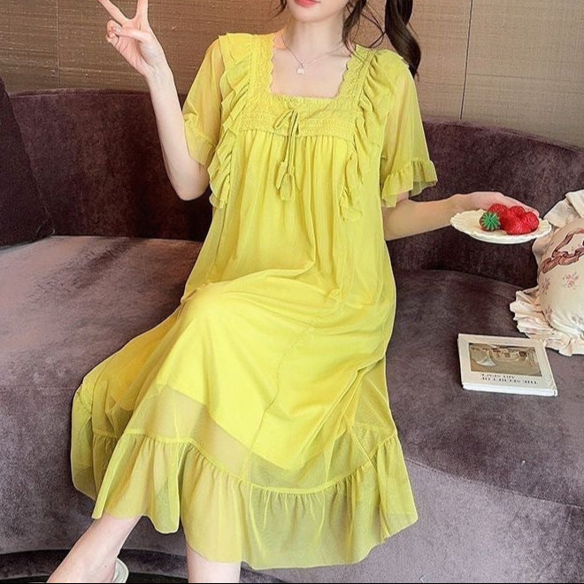 Fairy Princess Mesh Lace Pajama Dress – Summer One-Piece Sleepwear for Women-SH-PJS-0111