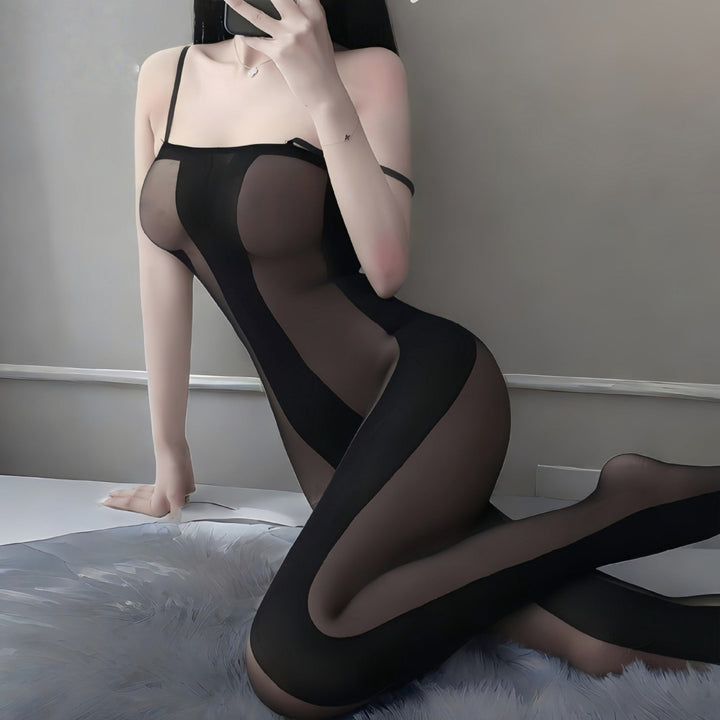 Sheer Mesh Lingerie Set with Jumpsuit & Stockings – Seductive & Elegant-SH-LNG-0123