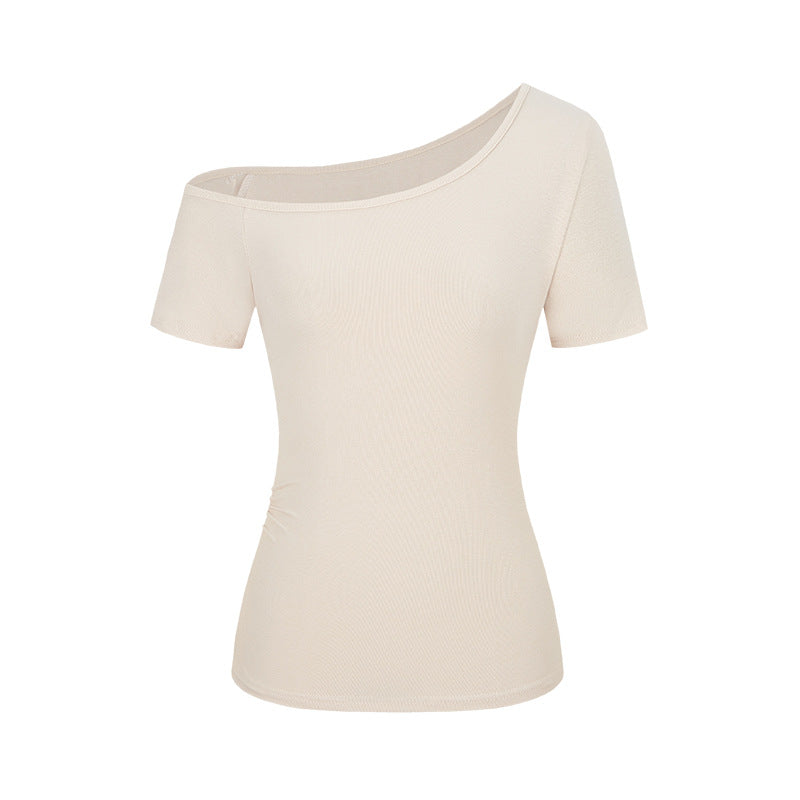 Slim-Fit Short Sleeve T-Shirt for Women – Solid Color Spandex Stretch Tee-SH-TOP-011