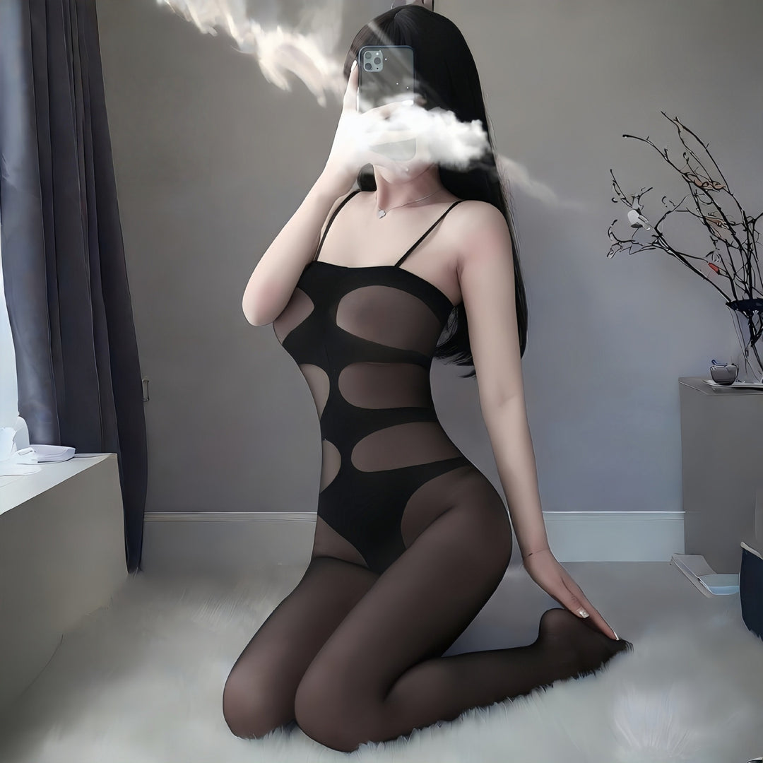 Sheer Mesh Lingerie Set with Jumpsuit & Stockings – Seductive & Elegant-SH-LNG-0123