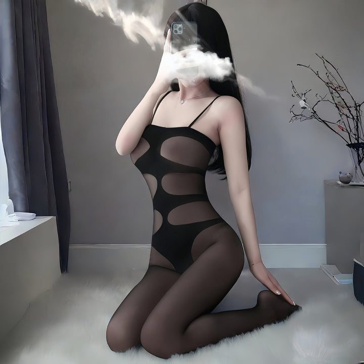 Sheer Mesh Lingerie Set with Jumpsuit & Stockings – Seductive & Elegant-SH-LNG-0123