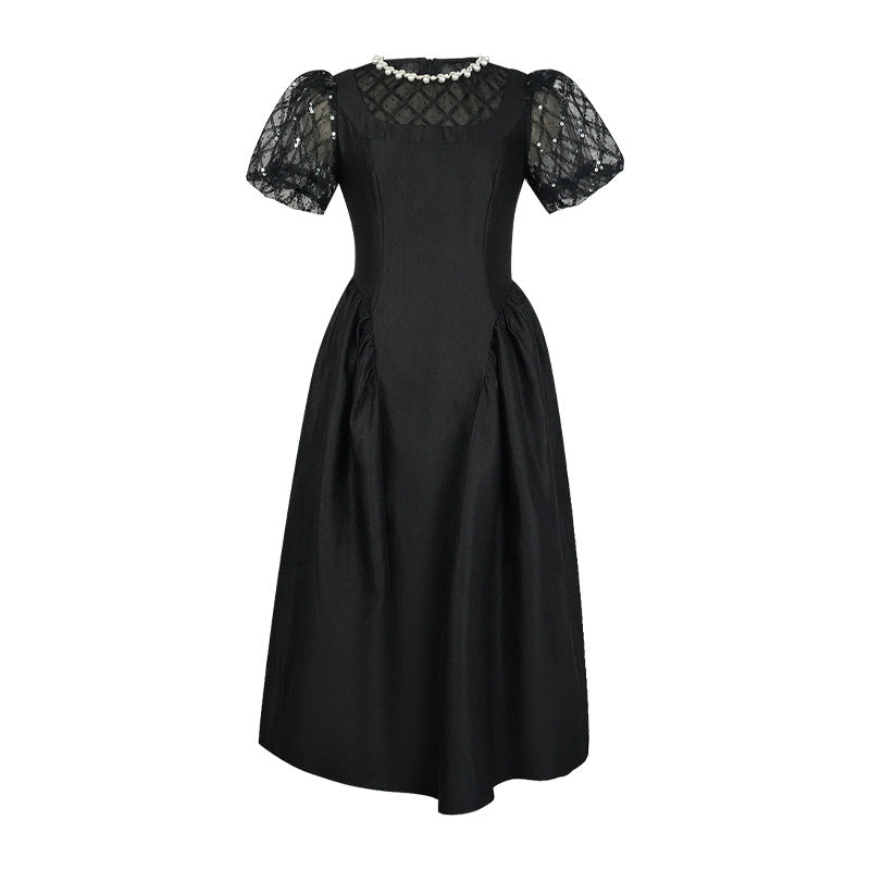Retro Slimming Hepburn Style Little Black Dress – Elegant Short Sleeve Classic-SH-DR-0121