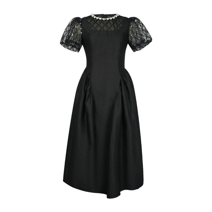 Retro Slimming Hepburn Style Little Black Dress – Elegant Short Sleeve Classic-SH-DR-0121