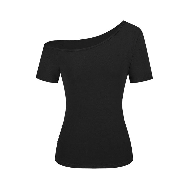 Slim-Fit Short Sleeve T-Shirt for Women – Solid Color Spandex Stretch Tee-SH-TOP-011