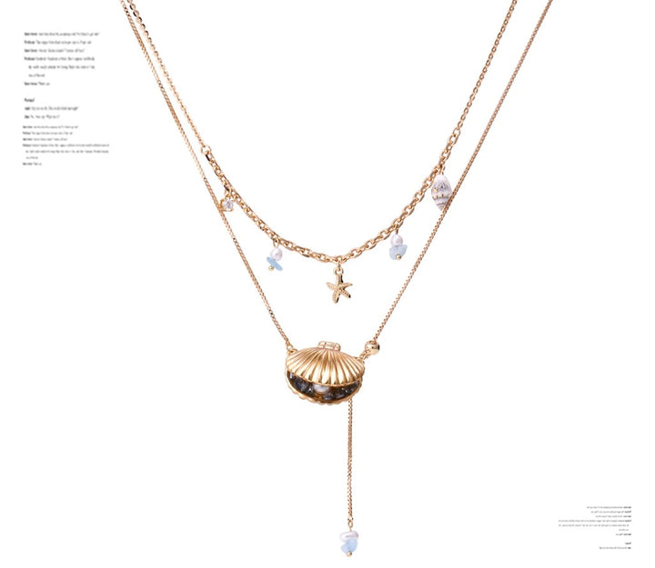 Ocean Shell Clavicle Necklace – Gold Light Luxury Pendant with Pearl & Zircon for Women-SH-FJ-021