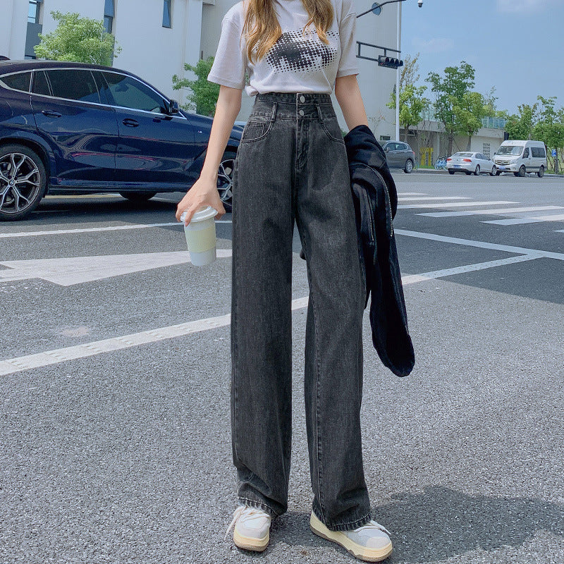 Women's High Waist Straight Wide-Leg Jeans – Slimming Cotton Denim Pants