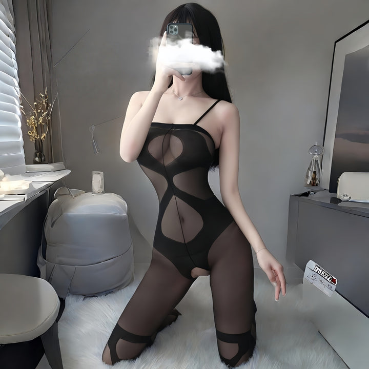 Sheer Mesh Lingerie Set with Jumpsuit & Stockings – Seductive & Elegant-SH-LNG-0123