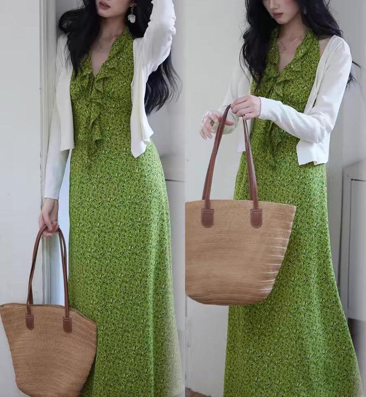 Retro Floral Sleeveless Split Dress – High Waist, Casual Korean Style-SH-KR-002