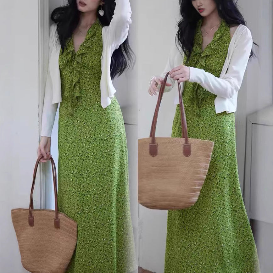 Retro Floral Sleeveless Split Dress – High Waist, Casual Korean Style-SH-KR-002