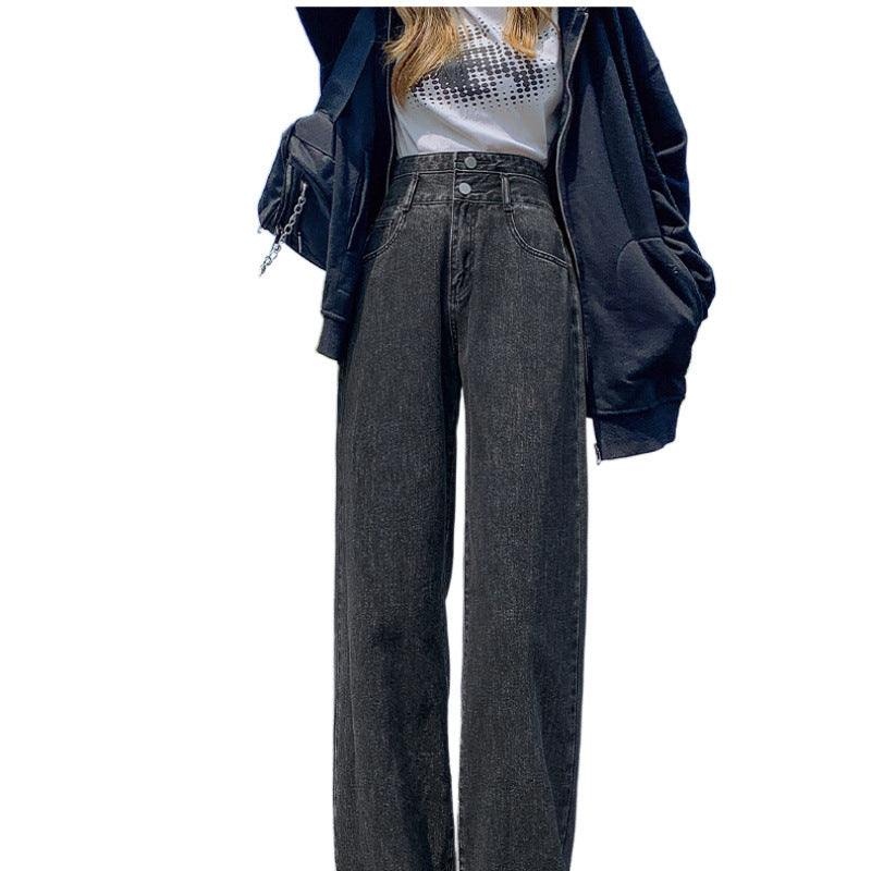 Women's High Waist Straight Wide-Leg Jeans – Slimming Cotton Denim Pants