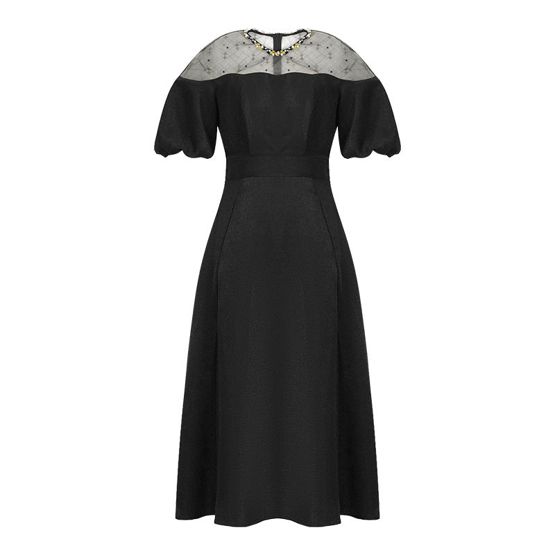 Socialite Black Puff Sleeve Dress – High Waist & Large Hem-SH-DR-0105