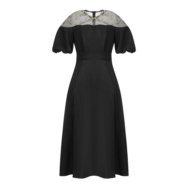 Socialite Black Puff Sleeve Dress – High Waist & Large Hem-SH-DR-0105