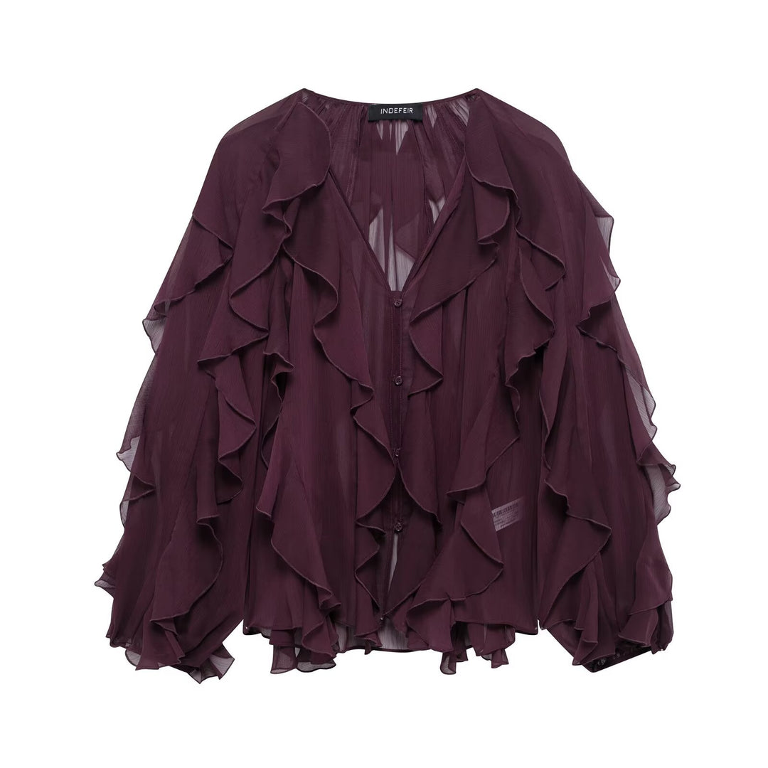 Women's Trendy Laminated Thread Shirt – Long Sleeve Loose Fit Street Style-SH-TOP-008