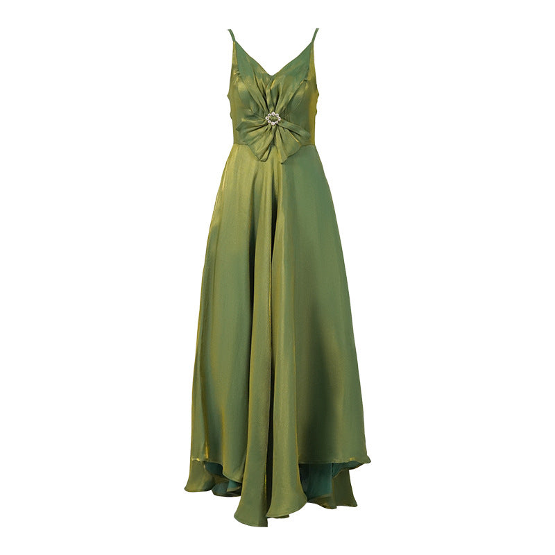 Streamer Green Irregular Swing Sling Dress – High Waist Sleeveless Summer Elegance-SH-DR-0118