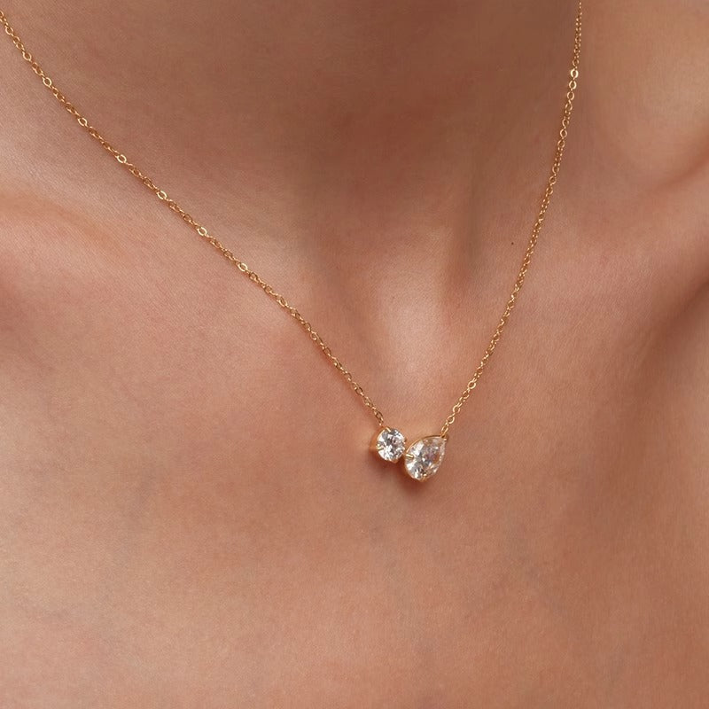 S925 Sterling Silver Water Drop Necklace – Simple Rhinestone Pendant for Women-SH-FJ-008