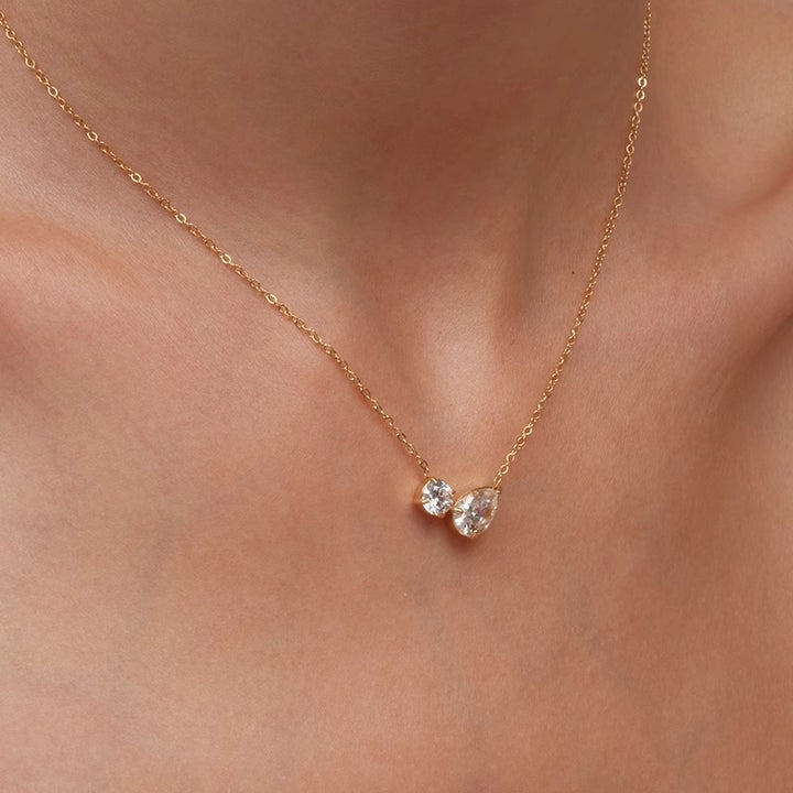 S925 Sterling Silver Water Drop Necklace – Simple Rhinestone Pendant for Women-SH-FJ-008