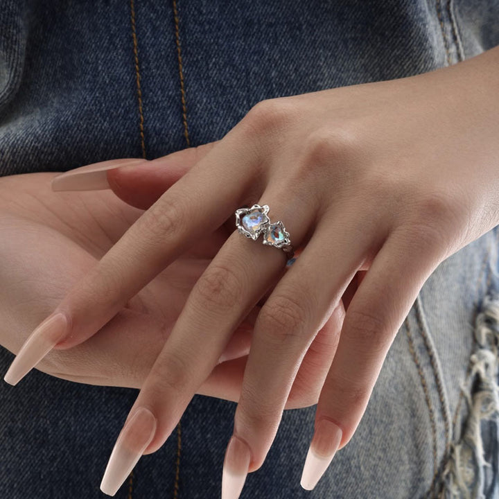 Love Moonstone Open Ring – Geometric INS Style Copper Ring for Women-SH-FJ-017