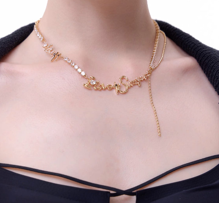 INS Style Personalized Clavicle Necklace – Retro Copper Chain with Cubic Zirconia-SH-FJ-019