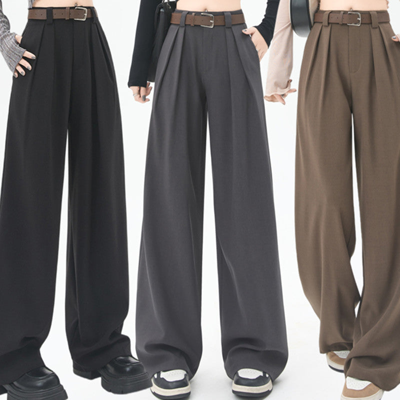 Women's High Waist Straight Suit Pants – Loose Fit Trousers with Pockets-SH-BT-012