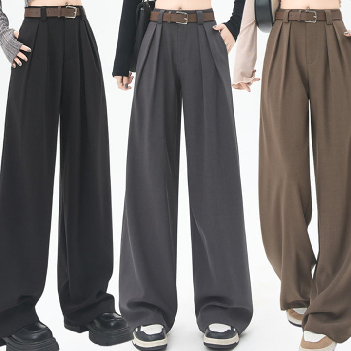 Women's High Waist Straight Suit Pants – Loose Fit Trousers with Pockets-SH-BT-012