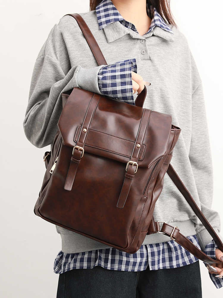 Men’s & Women’s PU Leather Laptop Backpack – Soft Uniform Style, Large Capacity-SH-BG-003