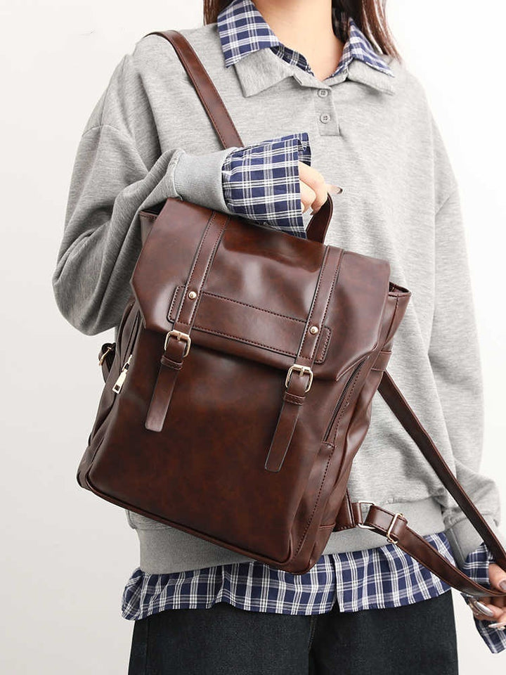 Men’s & Women’s PU Leather Laptop Backpack – Soft Uniform Style, Large Capacity-SH-BG-003