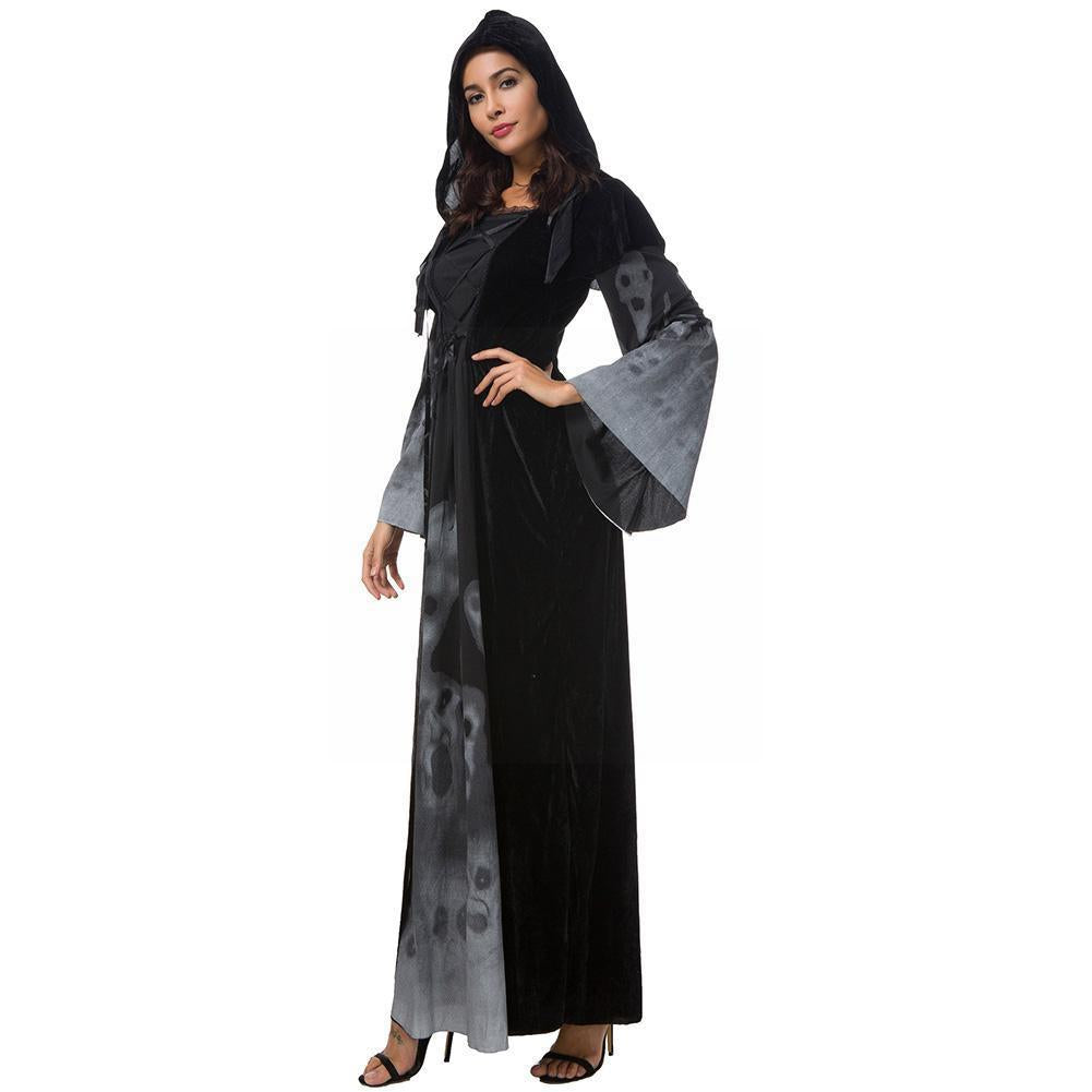 Halloween New Skull Print Witch Long Vampire Costume, Queen Dress Costume - JOcaste
