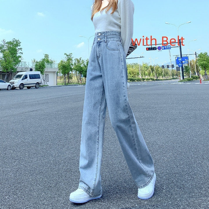 Women's High Waist Straight Wide-Leg Jeans – Slimming Cotton Denim Pants