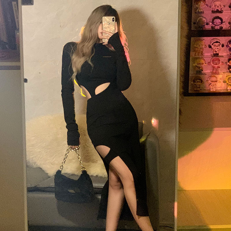 فستان نسائي مجوف بأكمام طويلة