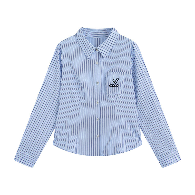 Preppy Style Waist-Tight Lapel Shirt – Long Sleeve Cardigan Blouse-SH-TOP-006