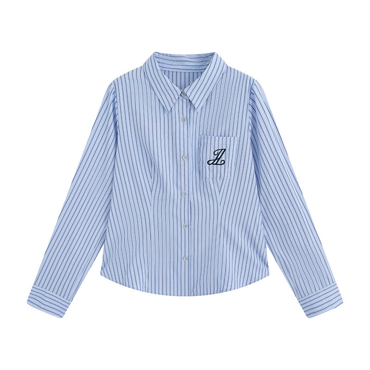 Preppy Style Waist-Tight Lapel Shirt – Long Sleeve Cardigan Blouse-SH-TOP-006