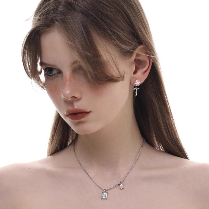 Rose Silver Stud Earrings – 2cm S925 Needl-SH-FJ-012